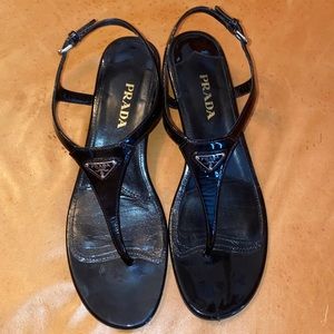 Black Patent Leather Prada Sandals 41